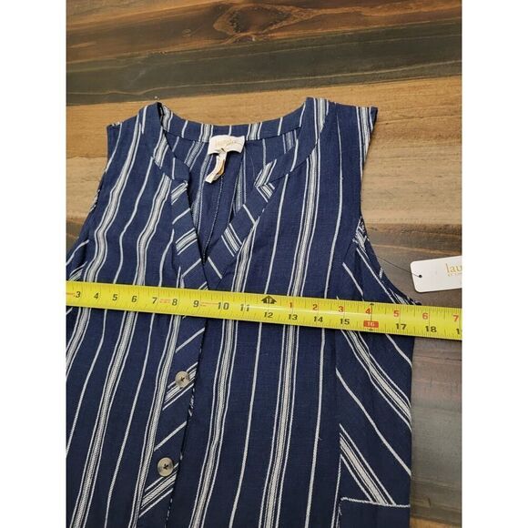 Laundry by Shelli Segal Striped Linen Viscose Sleeveless Jumpsuit Navy Size 8 - Picture 7 of 10